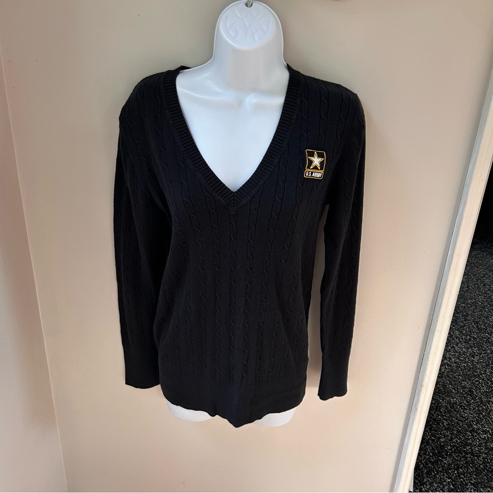 Old Navy Black V-Neck Sweater with Custom Embroidered US Army Emblem